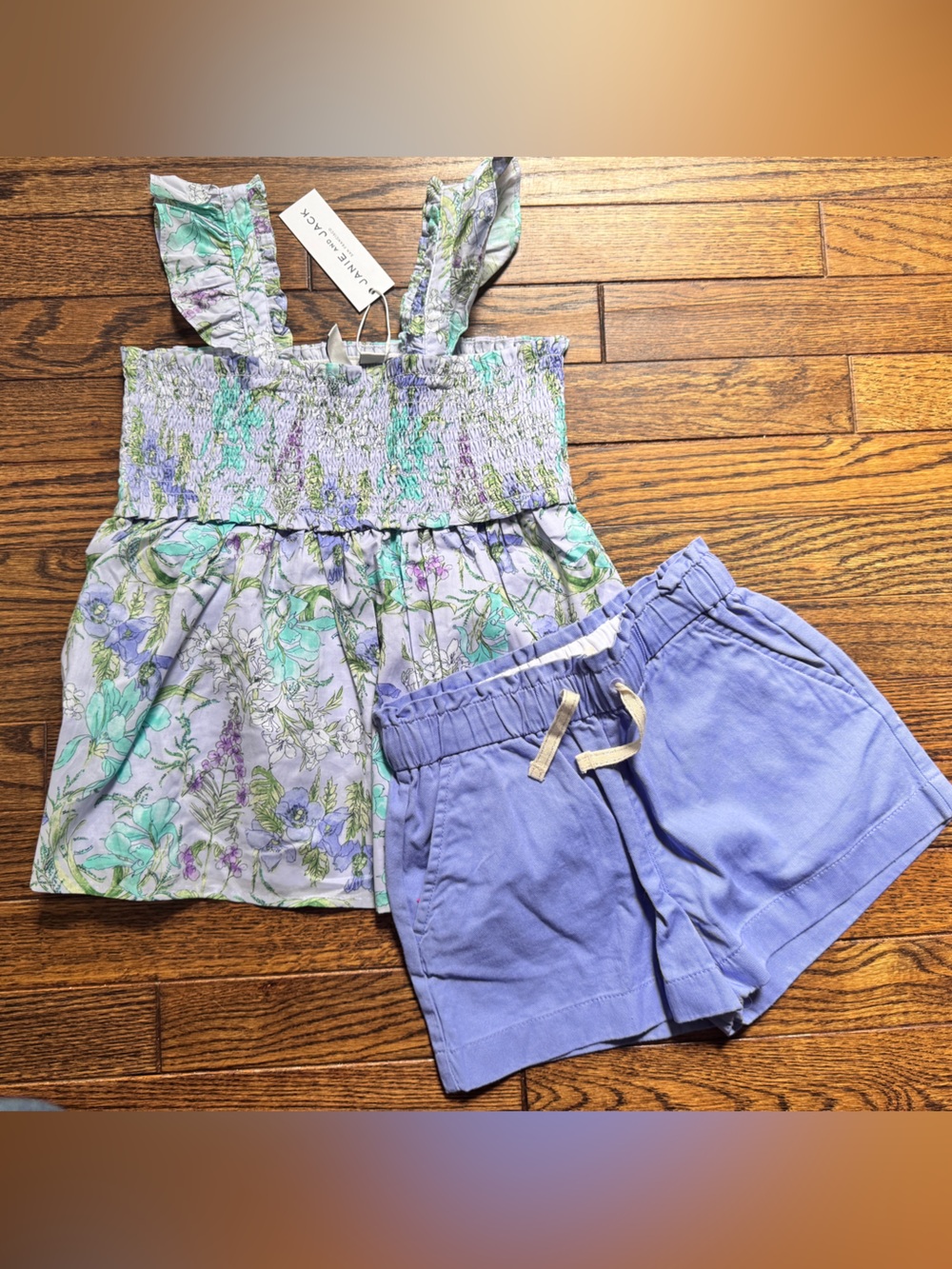 Janie and Jack Lavender Floral Smocked Tank with Matching Drawstring Shorts